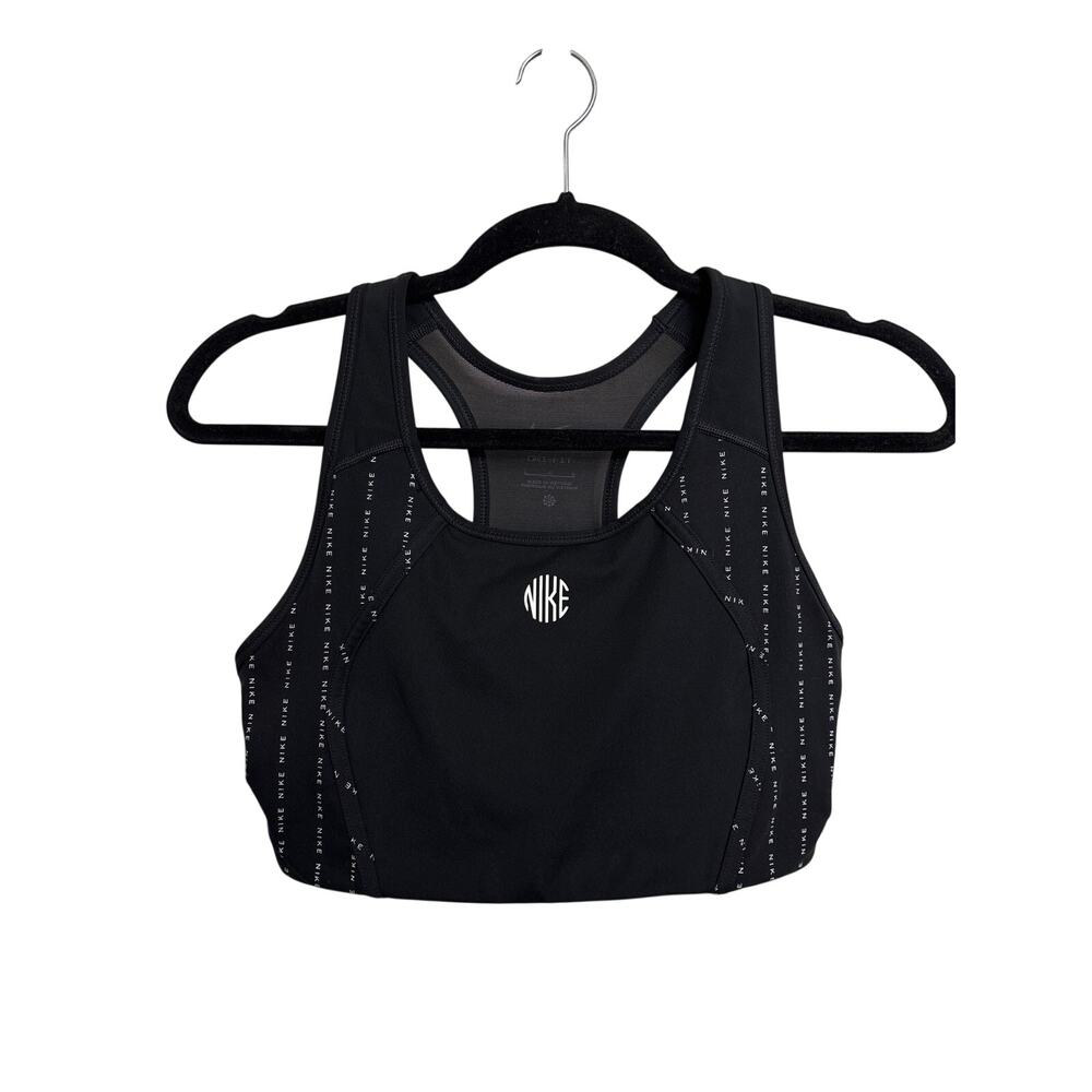 Nike Sports Bra Womens Large Black Dri-FIT Swoosh Icon Clash Keyhole Racerback